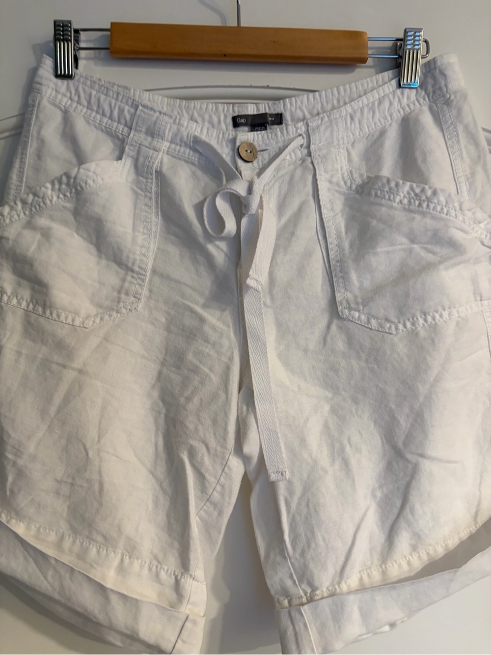 GAP Women’s White Linen - Cotton Blend Drawstring Coastal Shorts Size 6